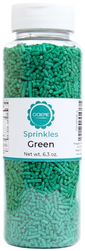 Image of O'Creme Green Sprinkles for Cake Decorating, Kosher, 6.3oz | Pastel green sugar sprinkles suit cupcakes, cookies, and ice cream. Easy-pour jar keeps decorating neat and mess-free.
