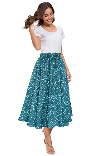 Afibi Women High Waist Floral Print Swing Chiffon Beach Midi Long Skirt with Pockets - Image 5
