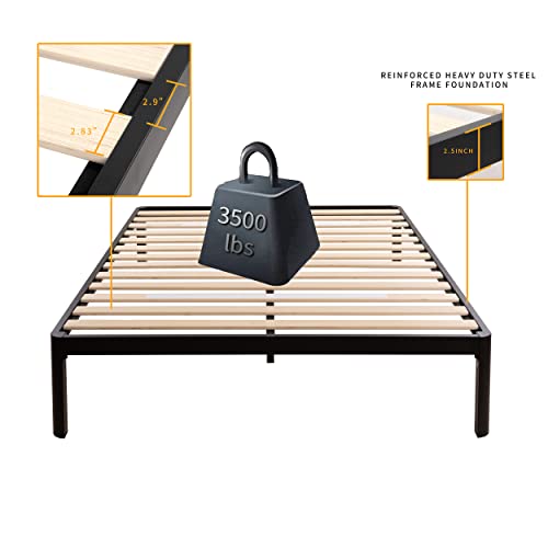 MAF Metal 18 Inch King Platform Bed Frame with Anti-Collision Round Legs, Black 3500 Lbs Heavy Duty Bed Frame with Wood Slats, No Box Spring Needed, Easy Assembly - Thumbnail 4