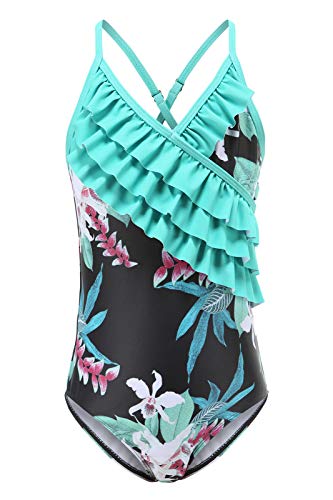 Image of Girls One Piece Swimsuits Hawaiian Ruffle Swimwear Beach Bathing Suit