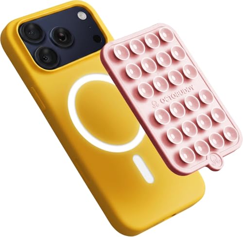 OCTOBUDDY Magnet - Dual Magnetic & Suction Phone Mount - Magnetic-Compatible Silicone Mobile Holder - Hands-Free Selfies & Videos - Content Creator Accessory - 2.6″ x 3.9″, Chalk Pink