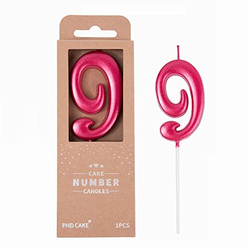 PHD CAKE 2.76 Inch Elegant Red 9 Number Birthday Candles, Red Number Candles, Cake Number Candles, Party Celebration