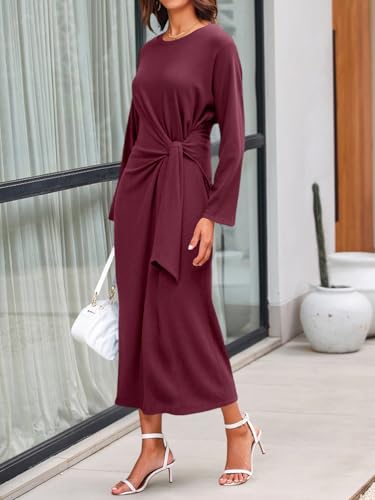 Cicy Bell Womens Long Sleeve Maxi Dress Bodycon Tie Waist Fall Elegant Crew Neck Cocktail Party Dress3