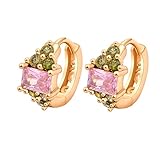 Pendientes de Oro Amarillo de 9k para Mujeres, Elegante Cristal Rosa Rectangular y aretes de aro de Peridot Redondo para Mujeres de Oro