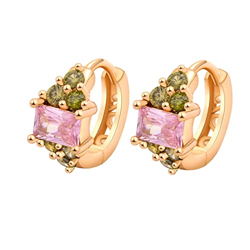Boucles d'oreilles or jaune 14K femme créoles cristal rose et péridot rond