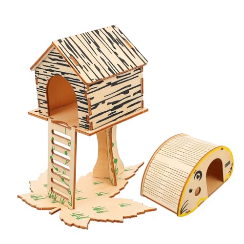 LIOOBO 2個 ハムスターハウス 齧歯類 小さい おもちゃのあるハムスターの家 アクセサリー hamster toys hamster cage の遊び 小動物スナネズミの家 木製