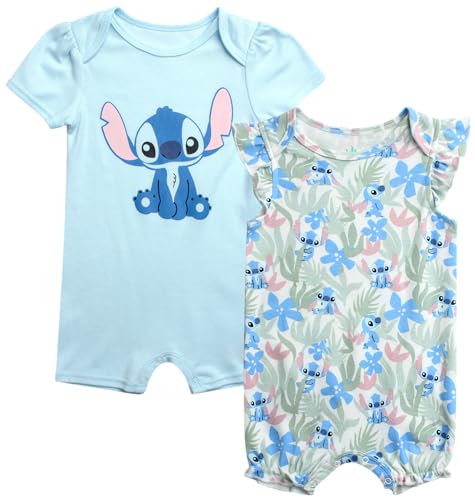 Image of Disney Baby Girls Romper - 2 Pack Ruffled Short Sleeve Baby Jumpsuit Romper - Cozy Baby Clothes for Girls (Newborn/Infant)