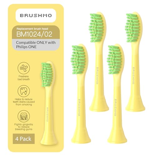 Brushmo Replacement Toothbrush Heads Compatible with Philips One for Sonicare Electric Toothbrush Handles HY1022 4 Standard Heads with Tongue Cleaner Soft Dupont Bristles BM124m Mango