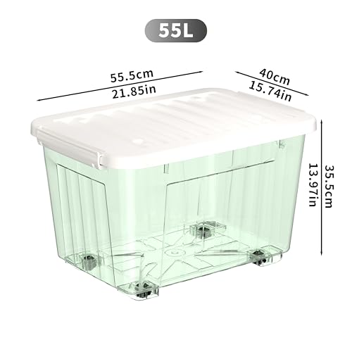Cetomo 55L*6 Cajas de Almacenamiento con Tapas, Contenedores de Plástico con Ruedas, Clip On, Apilables, Encajables, Organizador Rayado para Oficina en Casa, Verde Claro, 55L-6 Pack - imagen 2