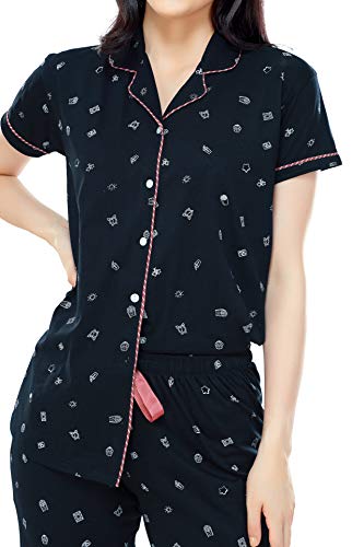 Image of ZEYO Women's Cotton Printed Korean Night Suit Set of Shirt & Pajama Set (Available in Plus Size)