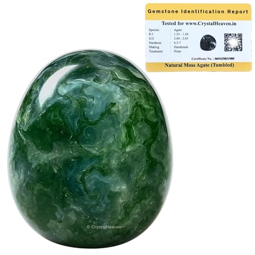 Image of Certified Moss Agate Crystal Healing Tumbled Stone, Natural Polished Crystals for DIY Crafts, Manifestation, Meditation, Pooja Feng Shui and Reiki Healing (30 Grams)