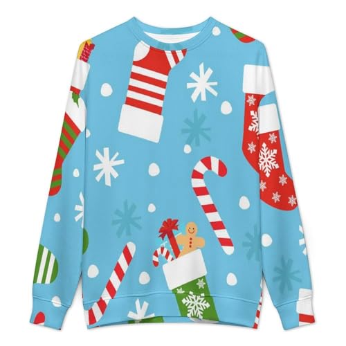 MoBlinko Mens Sweater Christmas Socks Snowflakes Sweaters for Men Crew Neck Sweater for Men Lightweight Pullover2