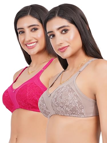 Image of Lace Non Padded Bra in B, C and D Cup for Women - Made of Pure Cotton Full Coverage Over Size Non Wired Pushup Soft Cup for T-Shirt Saree Dress Sports Garment for Daily Use Everyday