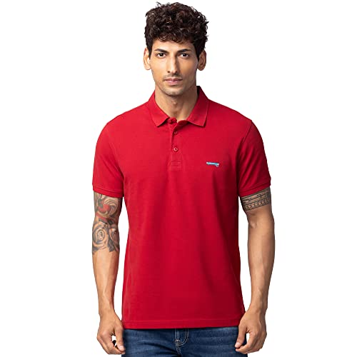 Image of Spykar Polo Collar Half Sleeves Cotton Blend Slim Fit T-Shirt for Men