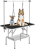 mydearpet Pet Dog Grooming Table, Adjustable Large Heavy Duty Professional Foldable Trimming Stage with Arms, Noose, Mesh Tray, Maximum Capacity Up to 330LBS, 36''/Black