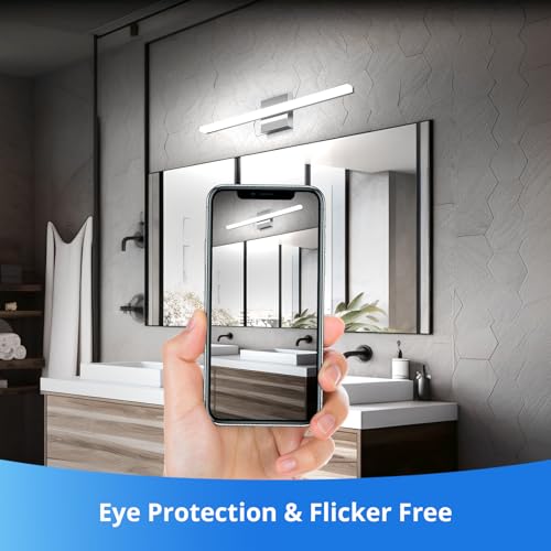 Image of Combuh Modern Bathroom Vanity Light Fixtures, Chrome Wall lamp Above Mirror | 24 Inch Long, Soft Shadow Free, Linear Design, Restroom Lighting Bar, IP44 Rustproof, Iluminacion para Tocador, 3CCT Dimmable