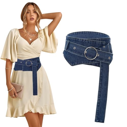 Urieo Retro Denim Corset Belt Black Buckle Wrap Waist Cinch Belts Wide Vintage Dress Dresses Waspie Belt Waistband for Women