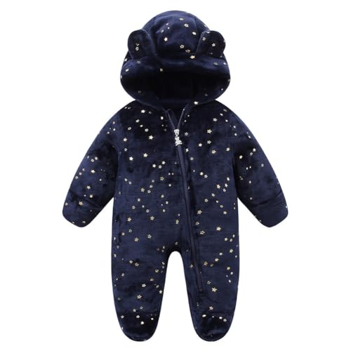 Surakey Newborn Baby Snowsuit Infant Jumpsuit Footie Romper Winter Coat Romper with Star Bodysuit Long Sleeve Outwear Hooded
