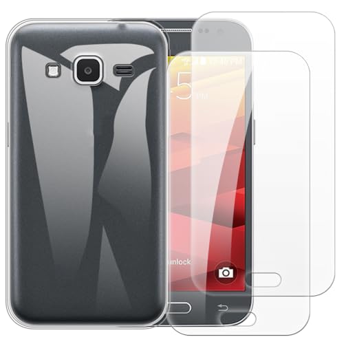 Shantime Case with 2 Pack Screen Protector Combo Compatible with Samsung Galaxy Core Prime, Shockproof Cover and Tempered Glass Set for Full Body Safety(Clear)