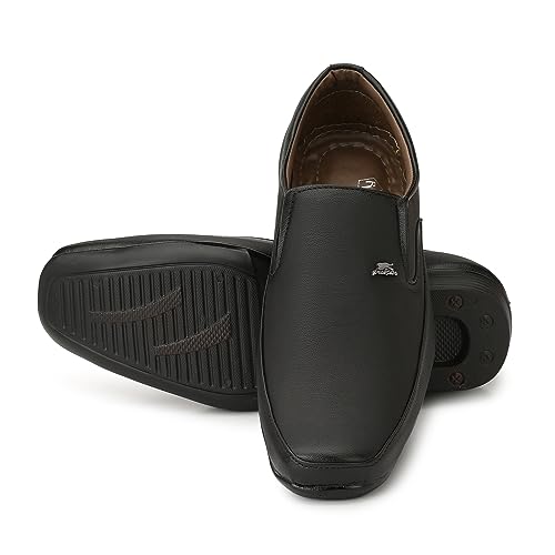 Image of Boldstar Synthetic Leather Black Formal Shoes Slip On for Men (Black)