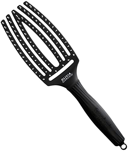 Olivia Garden Fingerbrush Care Iconic - Taille Medium - Noir - Brosse à Cheveux en Poils de Nylon pour un Démêlage Doux & des Cheveux Sains