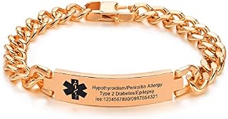 VNOX Black Plated 12mm Stainless Steel Medical Alert ID Identification Link Wristband Bracelet for Men Women,21cm,Free Engraving