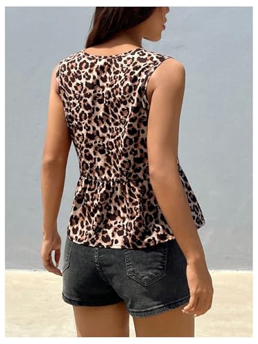 GORGLITTER Women's Cheetah Print Top Sleeveless Bow Tie Front Peplum Babydoll Vest Tops Going Out Blouse Shirt2