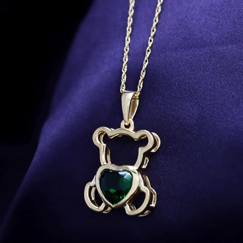 AFFY Teddy Bear Pendant Necklace for Women, 14K Gold Over 925 Sterling Silver with Heart-Shaped Simulated Birthstone, Cute Love Jewelry Gift with 18" Rope Chain3
