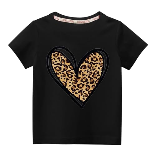Tee Shirt Enfant Garçon Fille 3-10 Ans à Manches Courte Imprimé Léopard Mignon Tees Graphique Cadeau Amoureux Hauts d'été Chemise Basique Top Unisexe 3 4...