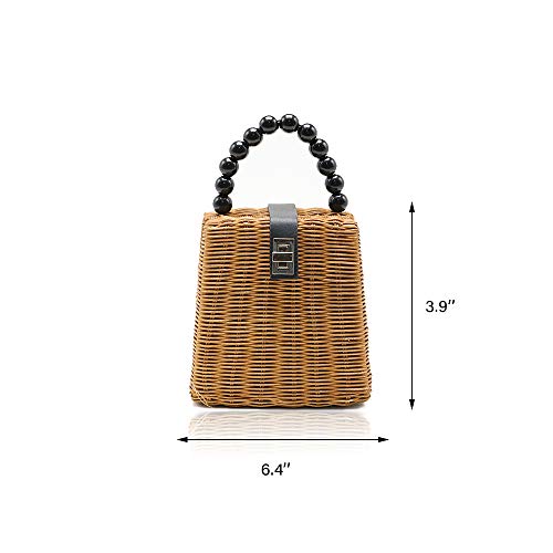 Fashion Women Hand-Woven Wicker Shoulder Bag with Removable Leather Shoulder Strap Summer Vintage Beach Straw Crossbody Bag Beaded Handle Tote Bag2