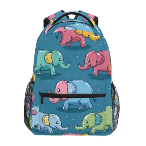 Sac à dos voyage ados éléphants colorés parfait pour le lycée et le train