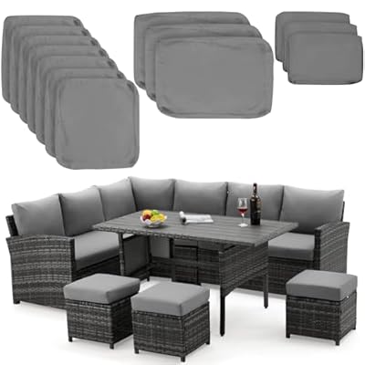 U-MAX Patio Cushion Replacement Covers for Outdoor Furniture, Outoor Cushion Cover Fits 7-Seats Sectional Rattan Conversation Set, Splashproof, Grey, 13 Piece Sets(Only Cover)