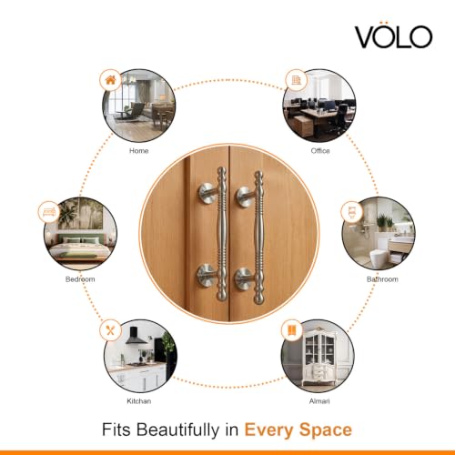 Image of VOLO Main Door Pull Push Handle | Door Handle for Home Office | Interior Exterior Door Hardware Pull Handle | (Pack of 2 Pieces, Silver Satin, 8 Inch (200MM))