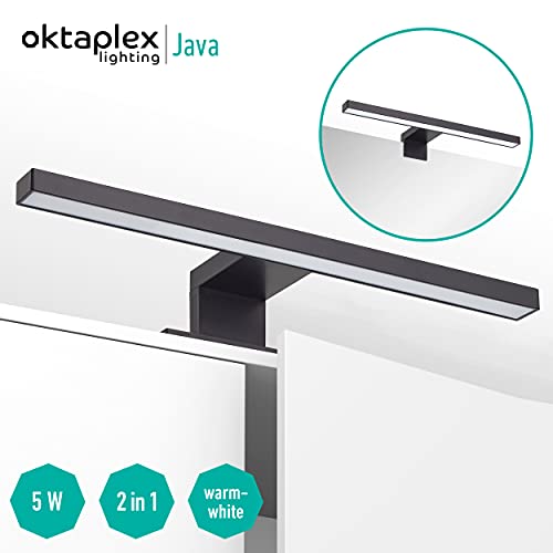 Oktaplex lighting LED Spiegelleuchte Java 5W IP44 schwarz | Schranklampe 3000K warmweiß Aufbauleuchte 320Lm 30cm… – Bild 3