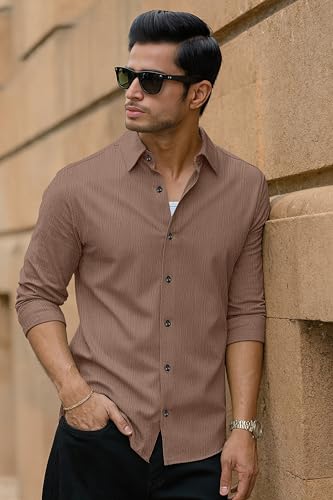 Image of Popcorn Textured Shirts for Men Coffee XL