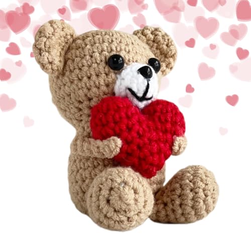 Crochet Bear Plush - Juguete De Punto Hecho A Mano, Muñeca De Bolsillo Suave | Animal De Peluche Con Detalle De Corazón Bordado, Adorable Producto De Amigo En Miniatura Tierno, Decoración Del Dormitor Crochet Bear Plush - Juguete De Punto Hecho A Mano, Muñeca De Bolsillo Suave | Animal De Peluche Con Detalle De Corazón Bordado, Adorable Producto De Amigo En Miniatura Tierno, Decoración Del Dormitor