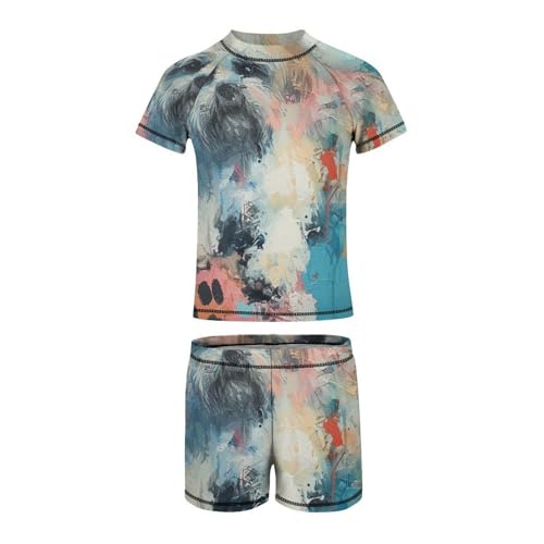 Shih Tzu Dog with Paw PrintChildren's Casual Swimsuit Set - Simple and Versatile8-10Y（130cm）2