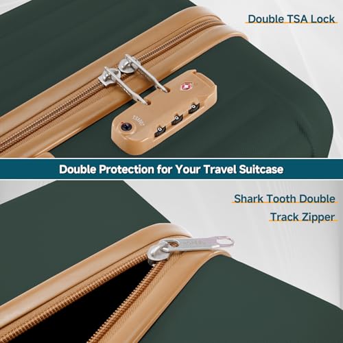 Image of Hoteel 20Inch Luggage 3-piece Set, 360 Universal Suitcases with Wheels Hard Shell Suitcase with TSA Lock, Including Waterproof Luggage Bag, Travel Maletas for Men and Women,Dark Green
