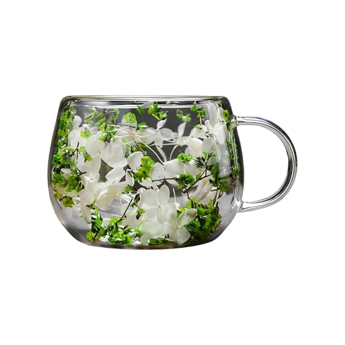 Genérico Vasos De Agua De Vidrio,Decoración Con Flores Secas Estéticas Mesa | Taza De Café Y Té Novedosa | para Dormitorio Salón Cocina Oficina Residencia Finca Té Leche Agua Cumpleaños