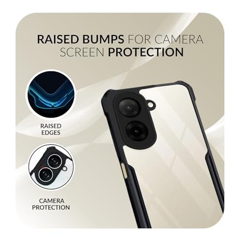 Image of Back Cover Case + Screen Protector for Redmi A5 | Transparent & Black Mobile Phone Back Case Cover for Redmi A 5 | Camera Protection | Redmi A5 4G TPU & PC Black Back Cover Case