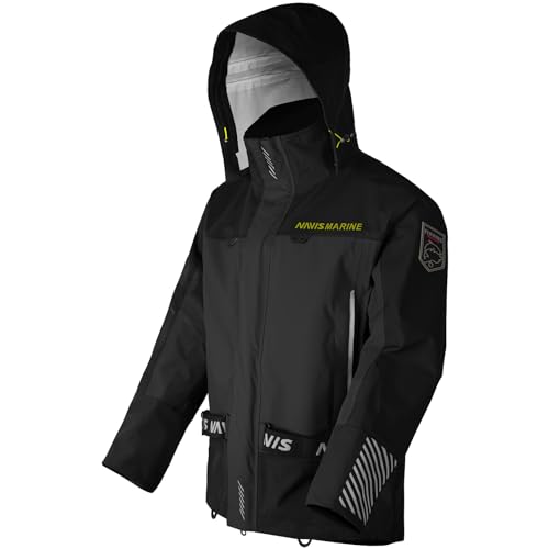NAVIS MARINE Men's Waterproof Fishing Jacket Overall Lightweight Outdoor Durable Workwear 4 Layer (Black, Large)