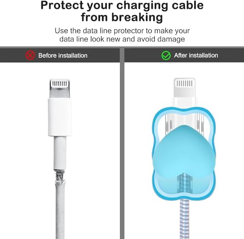 Image of INEFABLE Charger Case Cover Protector with 3D Cute Pattern for iPhone Charger only 18W & 20W, Data Charging Cable Wire Saver Protective Cable Cover Full Protection - Set Of 1 (Blue Heart)