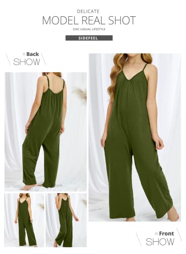Sidefeel Loose Girl Spaghetti Romper Jumpsuit Sleeveless Long Overalls Set Size 10-11 Green #TOP2
