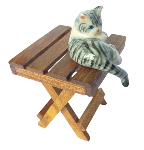 Cozinest Ceramic Tabby Cat Figurine Relaxed Gray Kitten Adorable Kitty Collectible Miniatures Dollhouse Hand Painted Animal Home Decor Or Gift For Lovers With Chair # 1, 1.3In X 1.5In X 1.5In (W-L-H) #TOP3