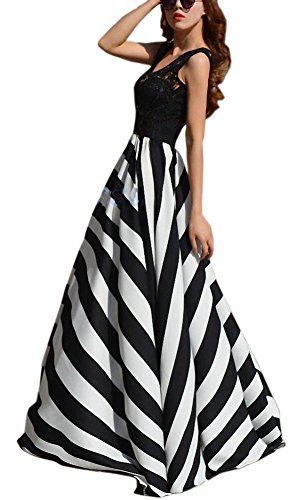 Sinono Women's Chiffon Stripe Maxi Skirt High Waist Mopping Floor Skirts