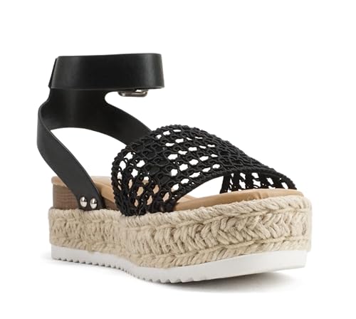 Image of Soda Topic Open Toe Buckle Ankle Strap Espadrilles Flatform Wedge Casual Sandal