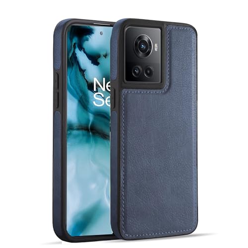 Image of Leather Case for OnePlus 10R Premium Protective Stylish Slim Cover with Shockproof Raised Edges Blue