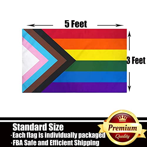 Progress Pride Rainbow Flag 3X5 Outdoor-210D Sewn Stripes Lgbtq Gay Lesbian Bisexual Transgender All Inlcusive Progressive Pride Rainbow Flag Vivid Color Polyester Flags With 2 Brass Grommets #TOP5