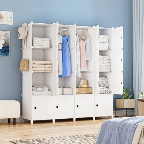 HOMIDEC Armoire Penderie Modulaire, Armoire Portable à 16 Compartiments pour Chambre à Coucher, Armoires avec Barre pour Suspendre Les vêtements, Compartiments Plus Profonds adaptés aux Cintres