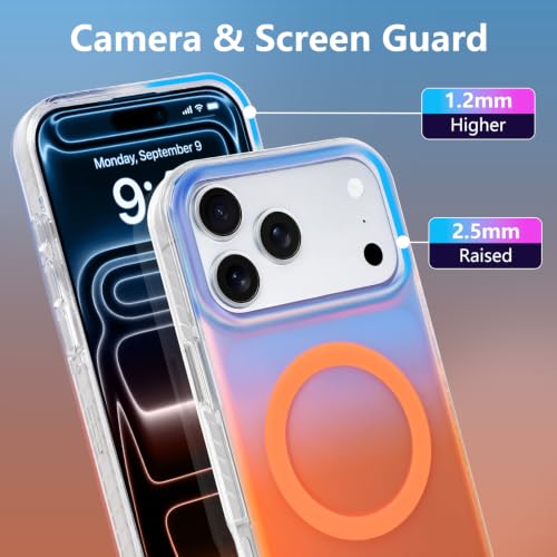 Image of Magnetic Case for iPhone 17 Pro Max [Compatible with Magsafe] | [Anti-Yellowing] [1 Screen Protector] Cute Fashion Iridescent Case for iPhone 17 Pro Max 6.9 inch 2025, Blue Orange